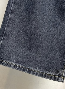 新款松紧腰宽松男女港风大阔裤腿老爹大直筒蓝灰色宽脚系绳牛仔裤