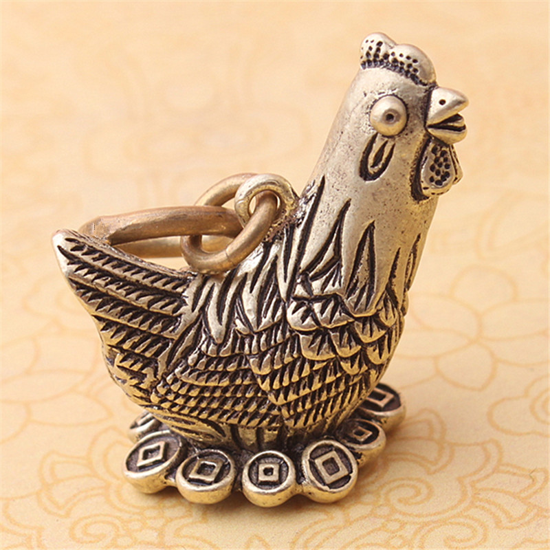 纯黄铜鸡生肖生财母鸡钥匙扣汽车挂件儿童礼品男女吊坠吉祥礼物