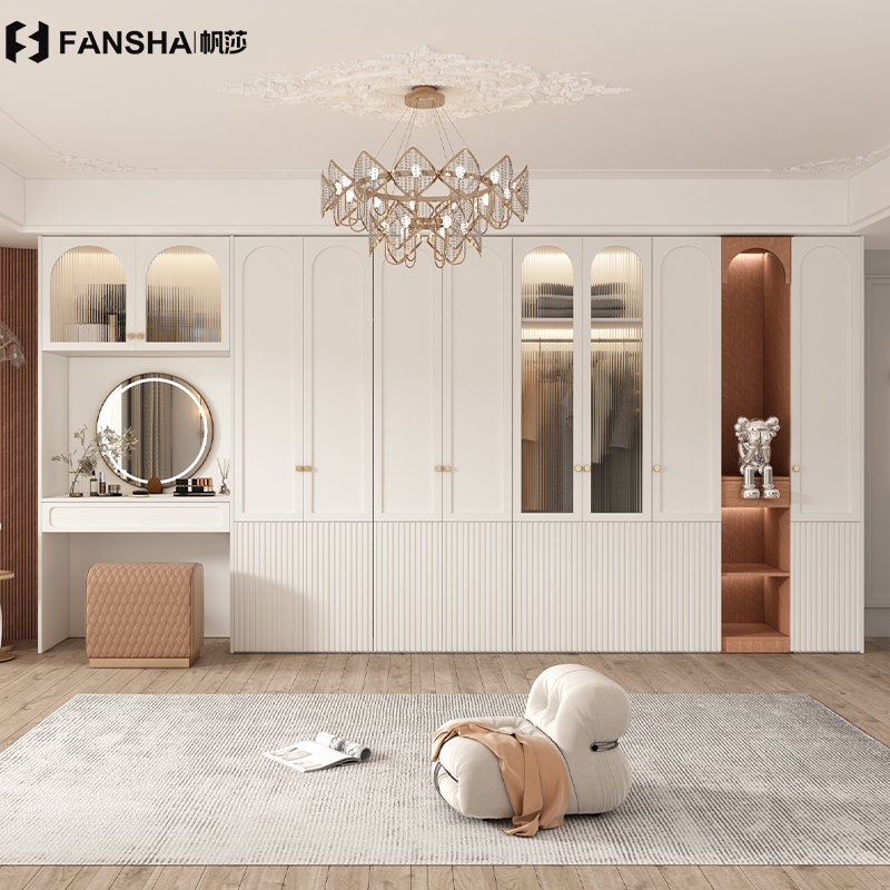 法式轻奢l型书柜衣柜梳妆台连体组合奶油风大容量对开门实木衣橱