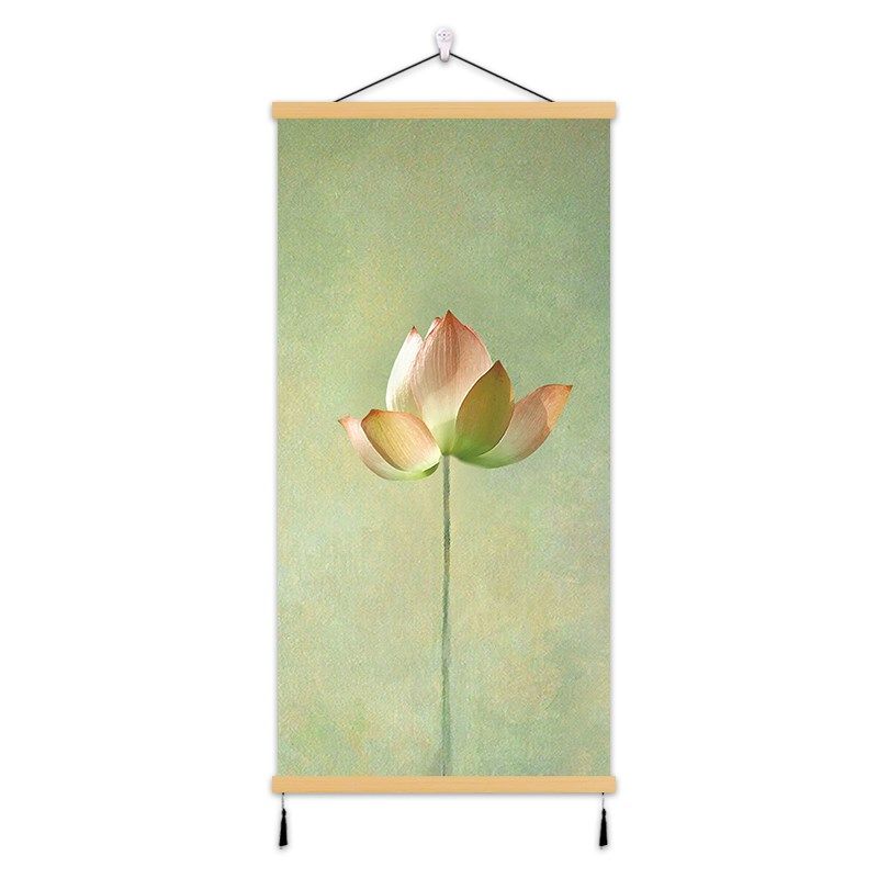 中式荷花挂画荷叶莲花装饰画国画玄关民宿办公室书房背景墙免打孔