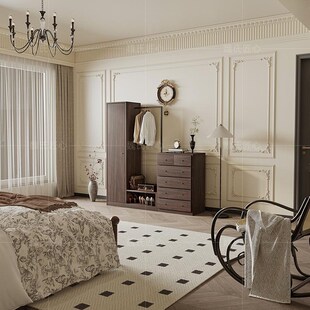 中古风五斗柜卧室衣帽架衣柜组合柜法式复古床尾柜客厅收纳置物柜