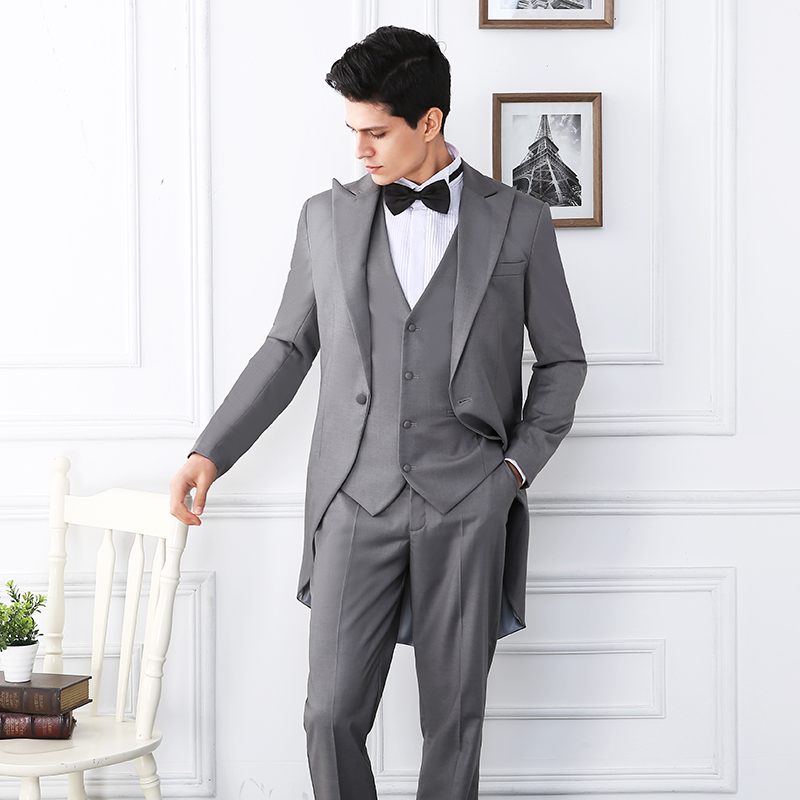 灰色燕尾服男西装礼服套装商务正装男士定制西服演出主持指挥春夏