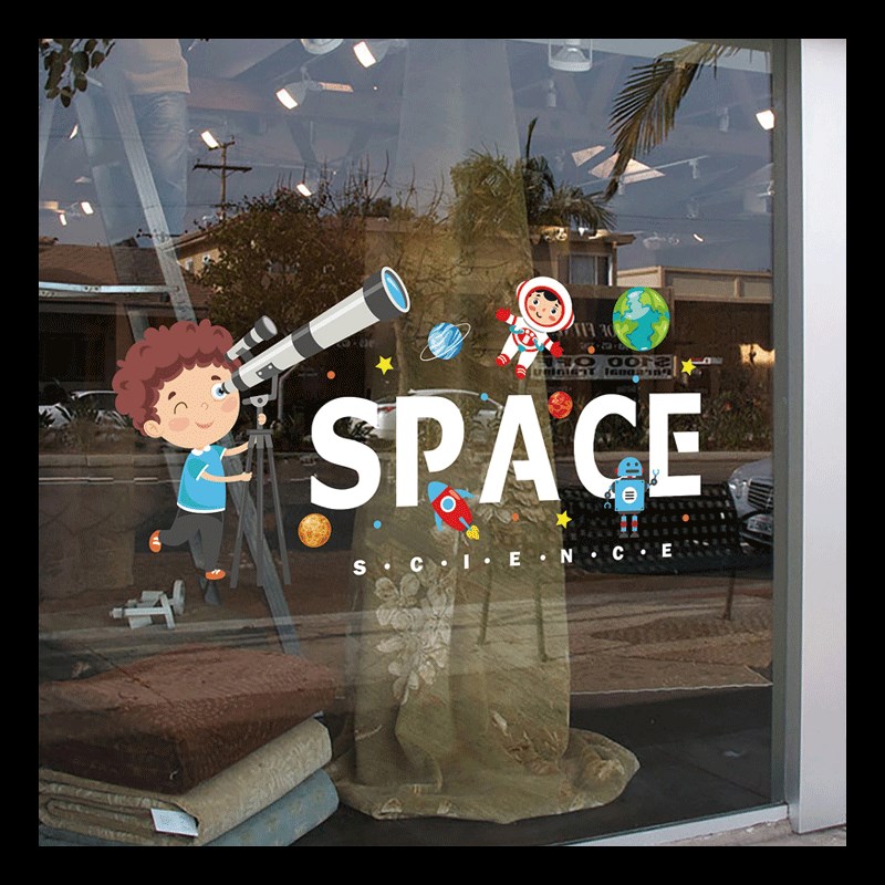 宇宙太空宇航员窗贴装饰静电贴画幼儿园科技馆楼梯间窗户玻璃贴纸图片