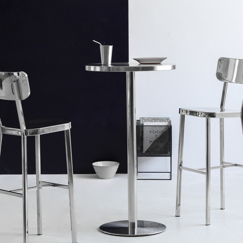 网红圆形吧台桌椅组合高脚桌子商用酒吧台不锈钢户外咖啡厅洽谈桌