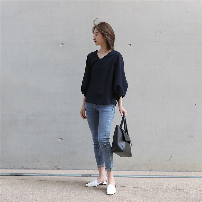 2021春秋新款v领套头衬衫女宽松九分袖百搭长袖T恤显瘦气质衬衣