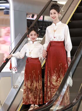 亲子装马面裙套装2024新款儿童汉服母女装云肩半身裙明制唐装夏款