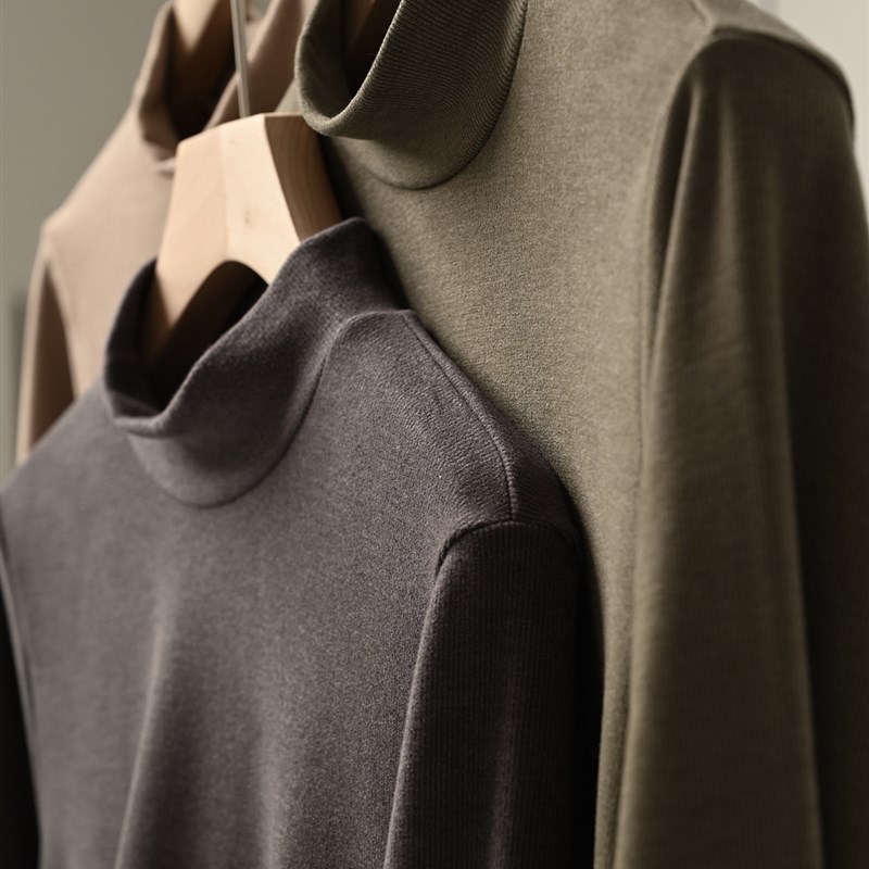 300g牙签绒恒温男士双面绒打底半高领长袖T恤保暖 山东网店秋冬款