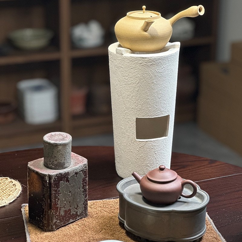 日式仿古白泥炭炉围炉煮茶手工小高炉户外风炉酒精煮茶器烤火碳炉