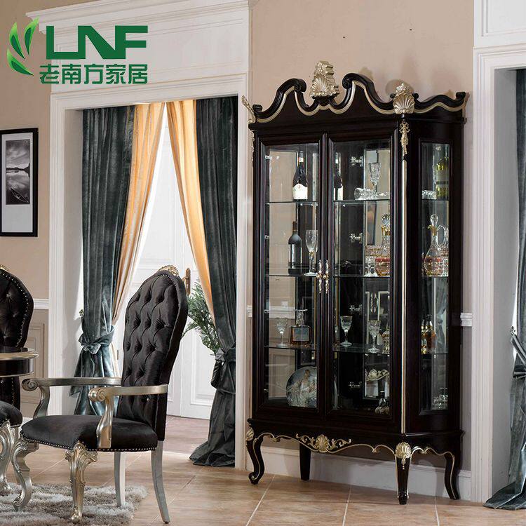 新古典实木酒柜欧式双门酒柜定制二门玻璃门展示柜黑色美式红酒柜,住宅家具,酒柜,淘宝优惠券,粉丝福利购,淘宝优惠卷