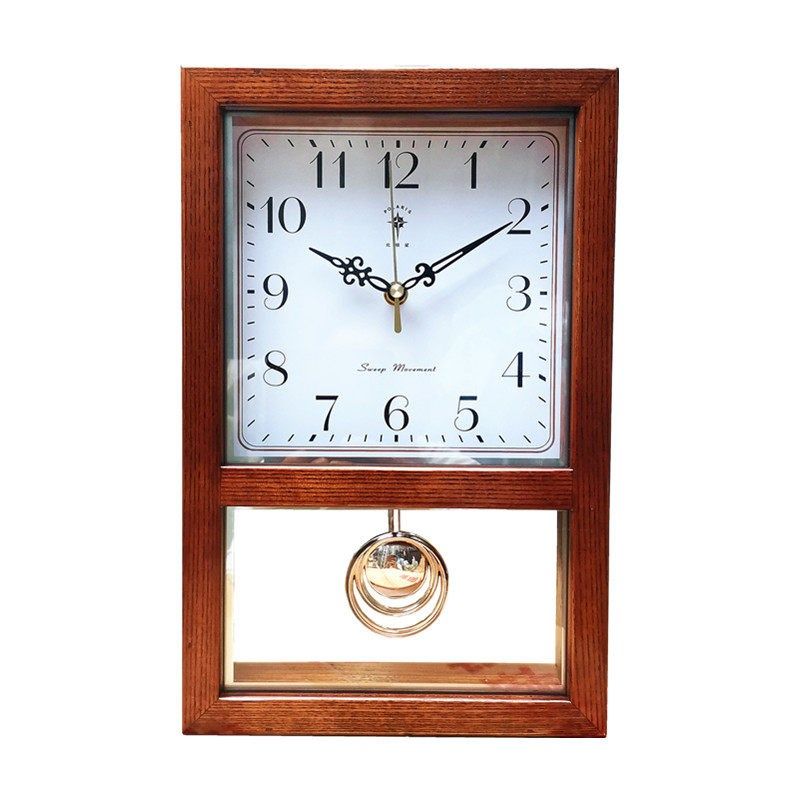 北极星复古实木钟表家用客厅方形摇摆时钟挂钟台式静音敲点座钟表