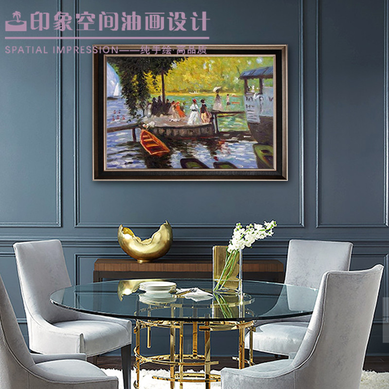 莫奈名画 午餐 手绘油画欧式美式客厅餐厅风景装饰画过道玄关挂画