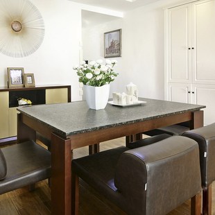 楷模-阿肥餐桌椅组合胡桃木饭桌新中式火烧石简约