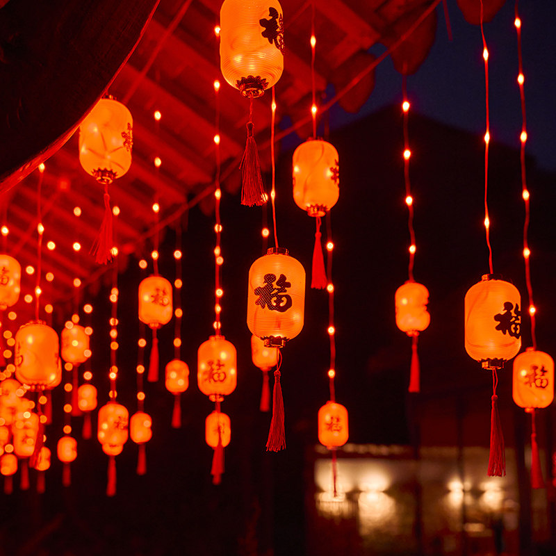 新年红灯笼福字led彩灯闪灯串灯满天星过年春节庭院装饰阳台布置