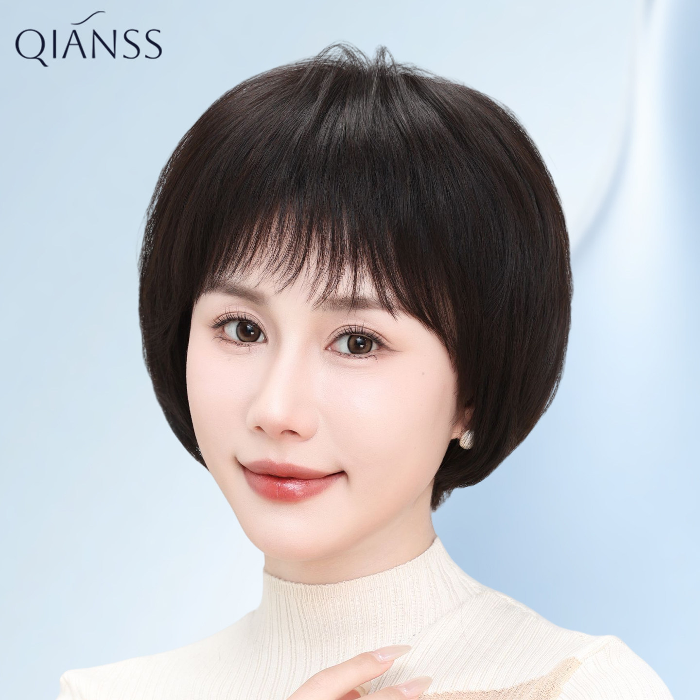 假发女全头套持久烫辫子发波波头真人发丝中老年女士全真帽子自然