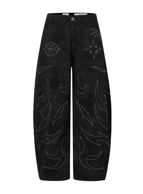 【官方正品】SMASHING 26SS 刺绣扎染黑色牛仔裤 男女同款