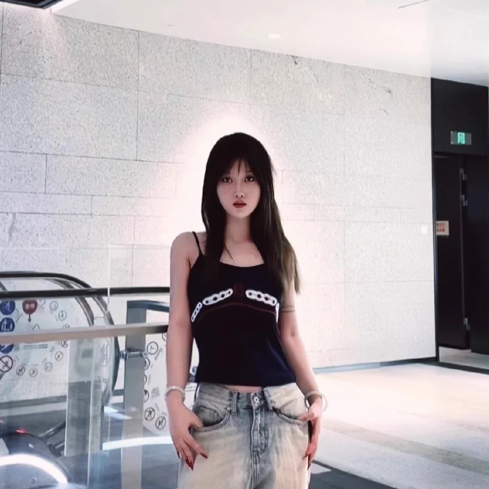 GOODBRAND LOGO'S harn 2024夏季新款深蓝色吊带内搭辣妹美式复古