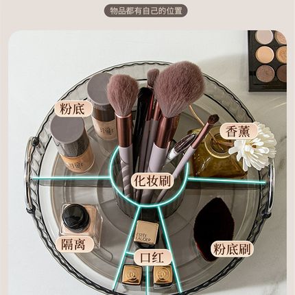 轻奢化妆品收纳盒桌面旋转网红梳妆台口红香水护肤品W置物架大容