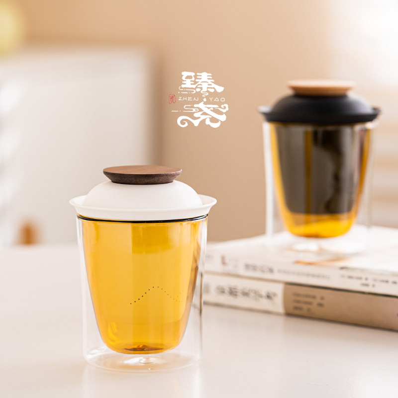 双层玻璃杯防烫泡茶杯简约茶水分离杯高颜值喝水杯个人办公泡茶杯