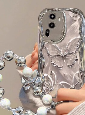 opporeno11手机壳reno12高级轻奢10Pro油画蝴蝶9/8全包防摔新款k12x手链银色k11时尚创意k10不会撞壳k9保护套