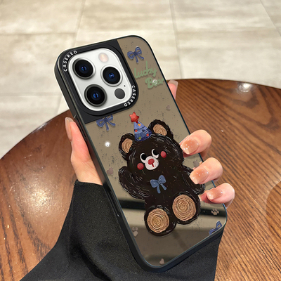 帽子小熊适用iPhone12Promax手机壳13Pro可爱卡通14Plus网红爆款15刀锋镜面壳16女新款11苹果12新款大孔防摔