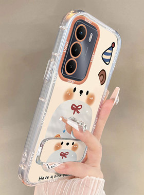 适用真我V70手机壳V60可爱小熊V30高级感V20新款女V13保护套Realme真我15T带手链neo8全包透明GT7镜面泡芙壳6