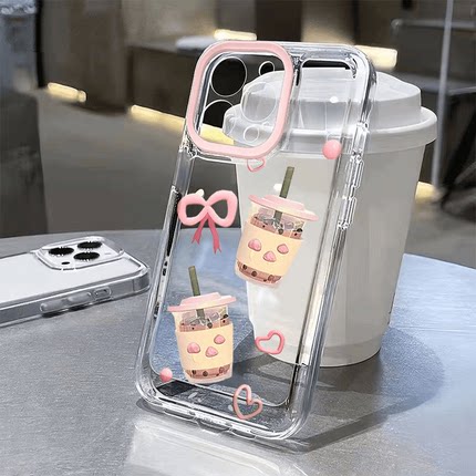 爱心奶茶适用苹果16手机壳15Promax透明软壳14Pro可爱卡通iPhone13创意12全包防摔11新款8plus女7/6高级感x套