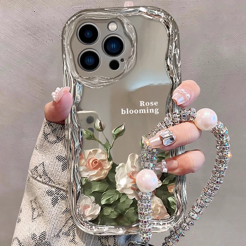 适用iphone15手机壳新女款16promax玫瑰花丛15plus镜面14Pro少女心13mini全包12/11防摔8/7高级感苹果x保护套