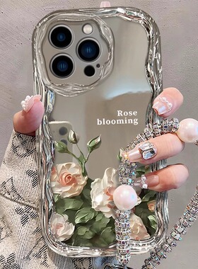 适用一加ACE5手机壳新女款OnePlus高级感小众ace3Pro电镀银镜面ace2v全包防摔1+13玫瑰花丛12少女心11保护套