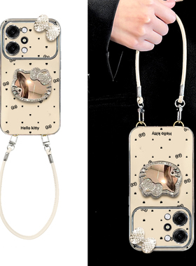 KT猫镜子适用OPPOReno14手机壳13Pro女款12小清新11防摔挂绳10全包保护套reno9高级感8por可爱卡通7se不撞壳