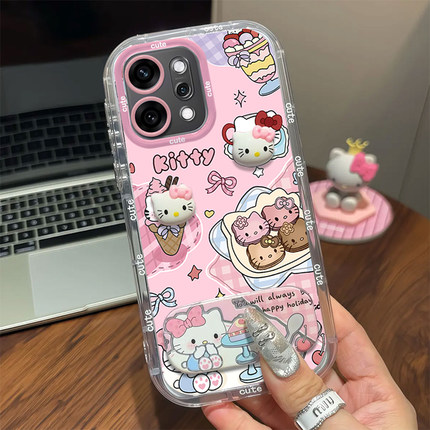 适用OPPOReno14手机壳Reno13凯蒂猫12Pro创意公仔11镜面支架10保护套reno9全包8防摔7软壳OPPO女款6/5小清新