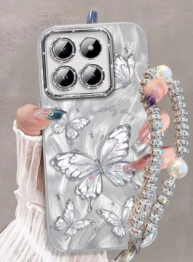 适用小米14手机保护壳13ultra轻奢高级12x新款女12s银色蝴蝶11新款红米k70自带镜头膜k60全包防摔note12网红