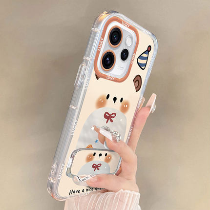 适用OPPOReno15手机壳Reno14可爱小熊13Pro高级感女12个性创意11支架手链10保护套reno9/8/7透明边镜面泡芙壳