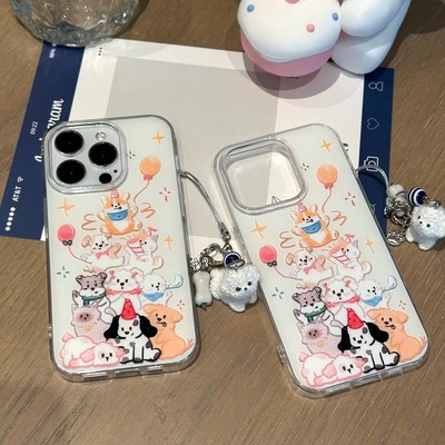 适用iPhone16e新款手机壳8plus猫咪小狗7/6高级感苹果15Promax大孔创意14Pro带挂绳13/12全包边11防摔x保护套