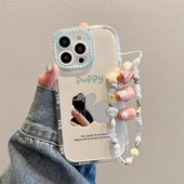 适用苹果16手机壳iPhone15英文兔子14Promax可爱卡通13Pro全包防摔12mini镜面11泡芙8plus挂绳7 6手链x软xs壳