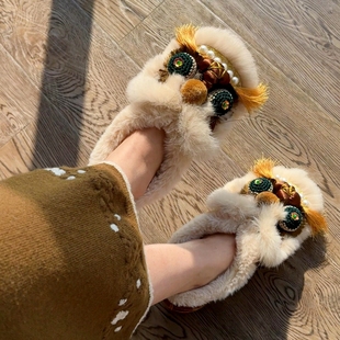 虎头鞋女成人国潮非遗加绒加厚保暖棉鞋冬季手工民族风一脚蹬布鞋