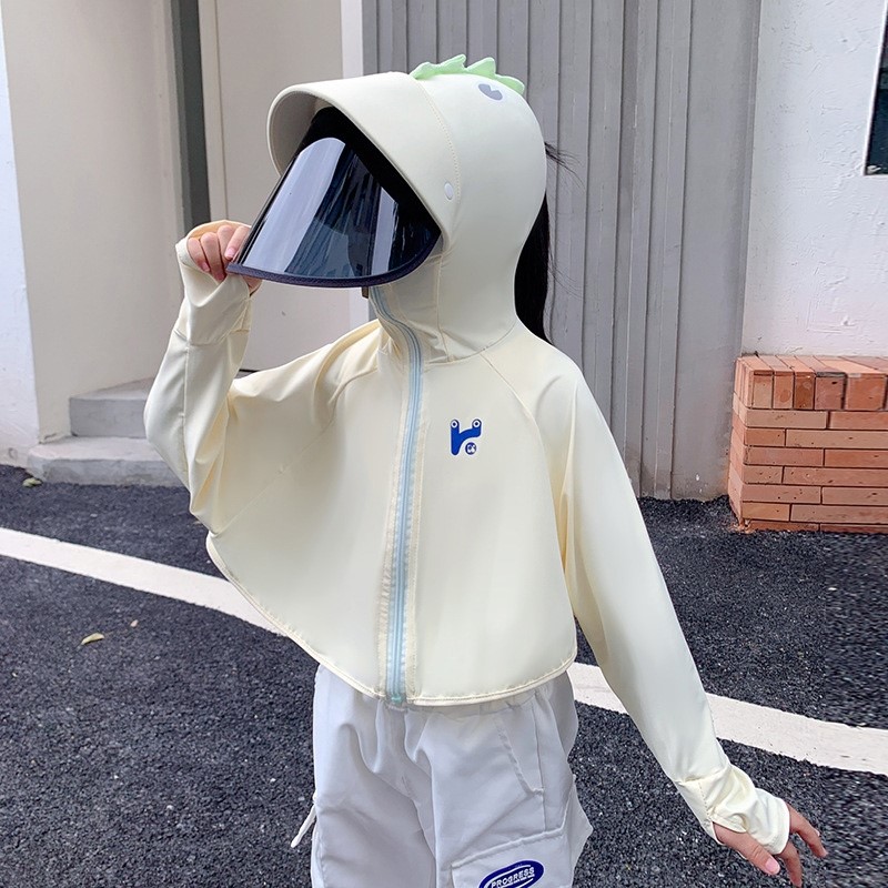 儿童防晒衣连帽外套男童夏季新款女童冰丝防紫外线轻薄透气大帽檐