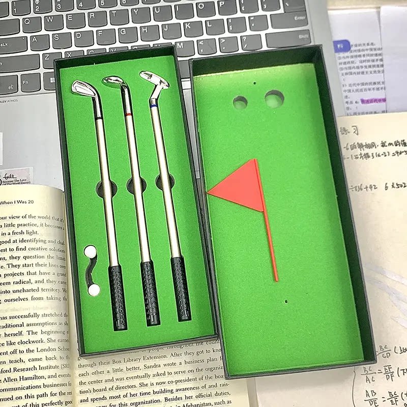 搞怪新高尔夫迷你球场圆珠笔礼盒套装创意球杆圆珠笔中性笔玩具笔