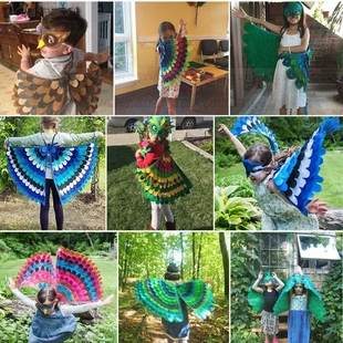 幼儿园儿童表演服猫头鹰卡通动物装 cosplay小鸟孔雀蝴蝶翅膀披风