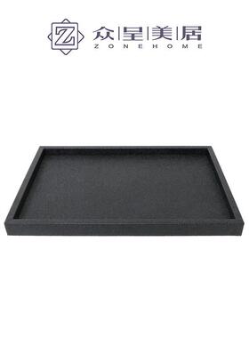 新中式现代简约黑色托盘长方形木质皮革样板间玄关餐桌收纳盘摆件
