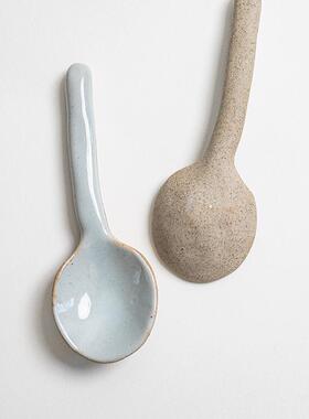 陶瓷迷你小号蓝色勺子家用调羹创意陶土勺调味勺搅拌勺复古喝汤勺