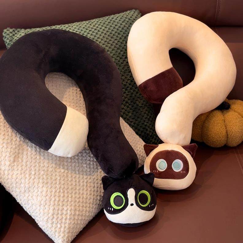 铭创优趣问号猫咪护颈枕公仔玩偶可爱为什么办公室多功能午休枕头