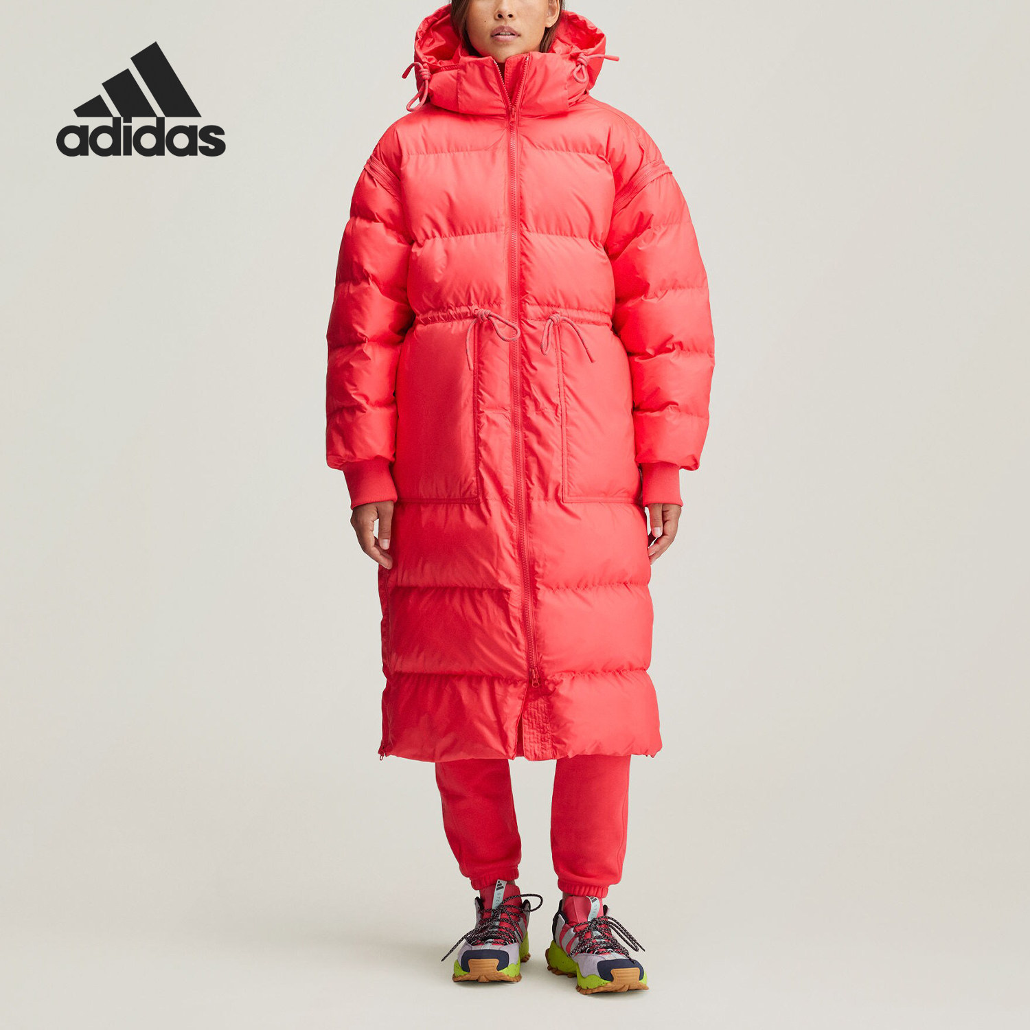 Adidas/阿迪达斯正品秋季新款女士长款连帽保暖棉服IX3083
