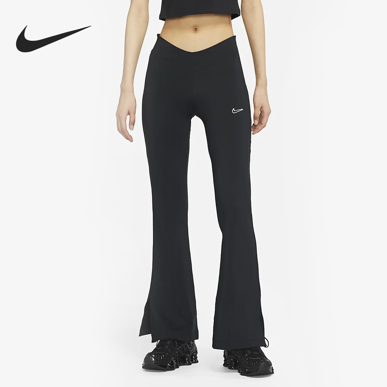 Nike/耐克正品女子针织透气运动裤脚开叉紧身长裤 DQ6617-010