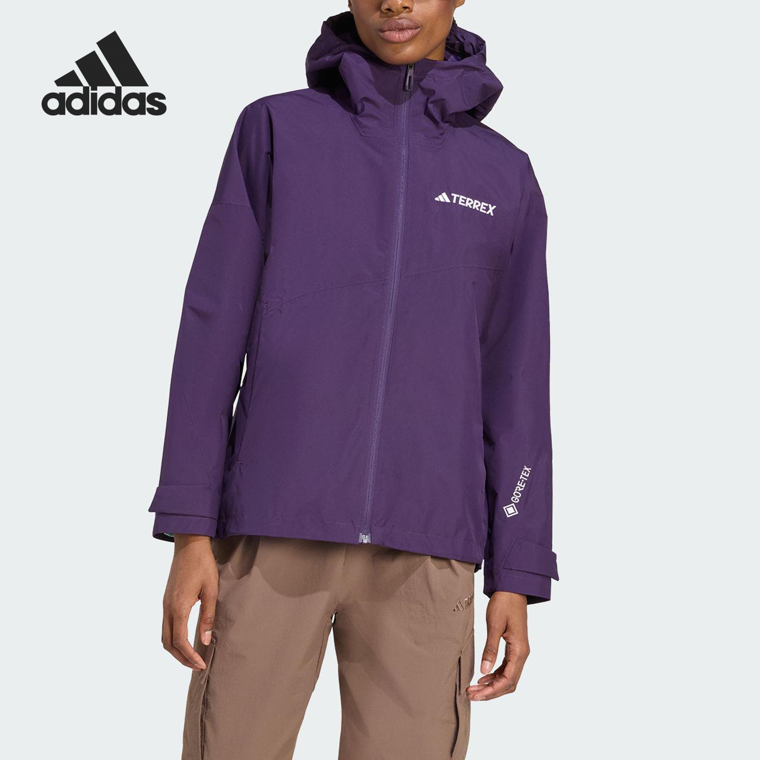 Adidas/阿迪达斯正品TERREX女士梭织户外连帽冲锋衣JL9804
