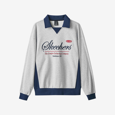 Skechers/斯凯奇正品新款男女时尚休闲翻领舒适针织套头卫衣