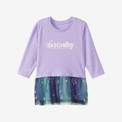 Skechers/斯凯奇正品当季儿童运动透气圆领休闲长袖连衣裙