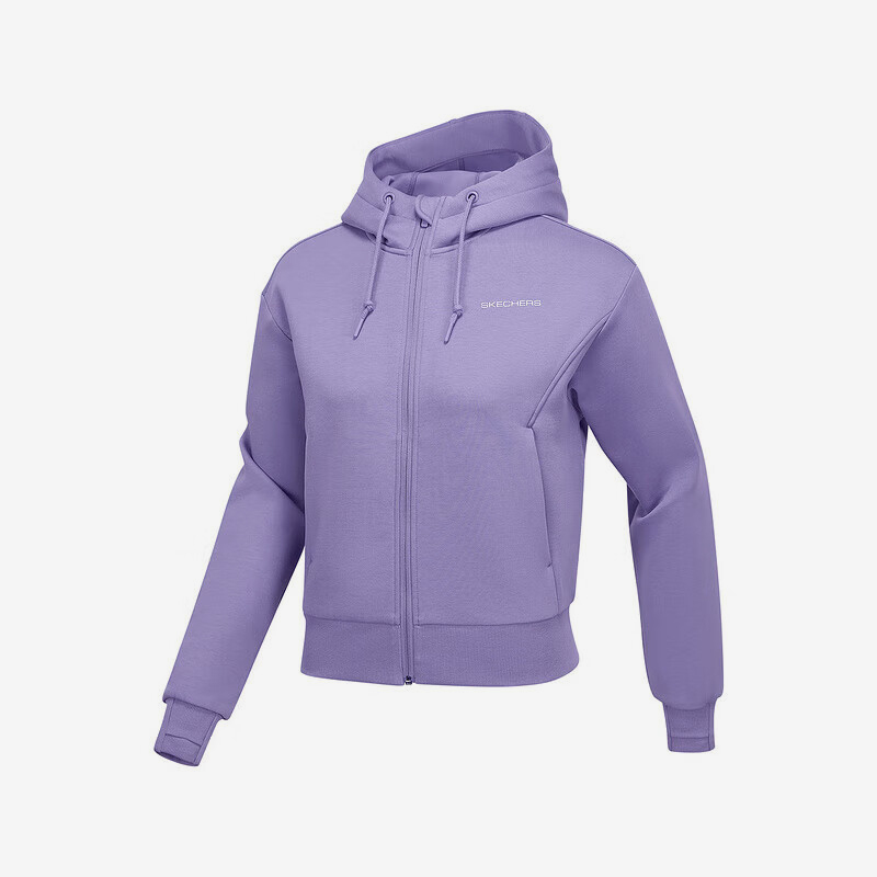 Skechers/斯凯奇正品经典女士复古简约休闲针织连帽夹克外套