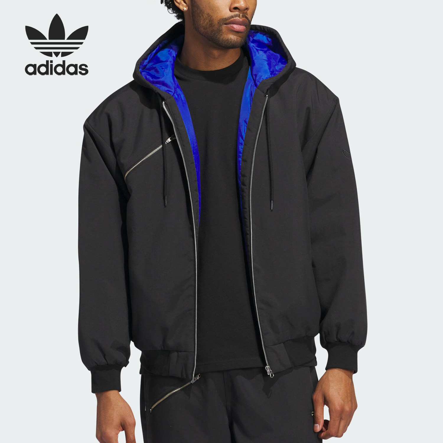 Adidas/阿迪达斯正品三叶草男士保暖运动拼接连帽棉服IX9020