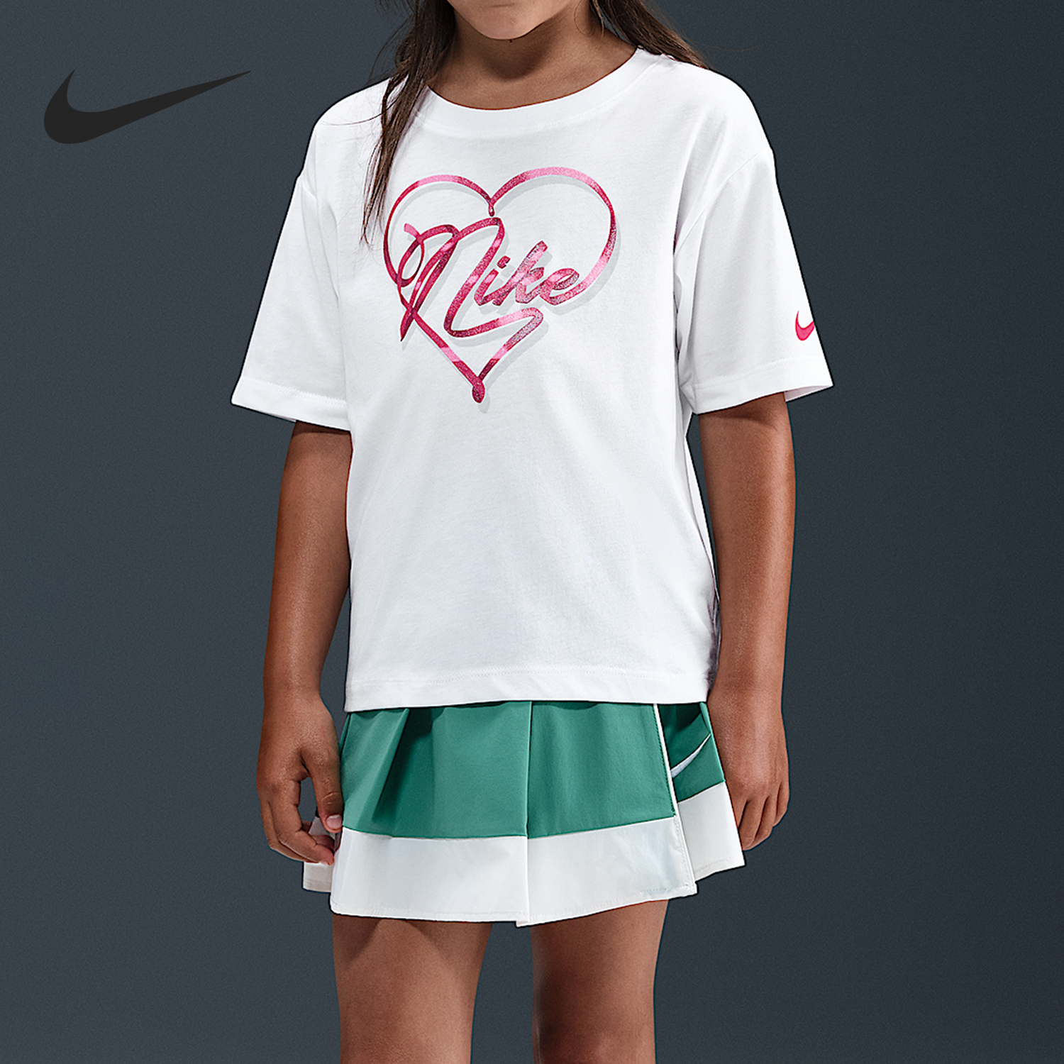 Nike/耐克正品夏季小童圆领简约时尚休闲运动针织短袖IO2529-100