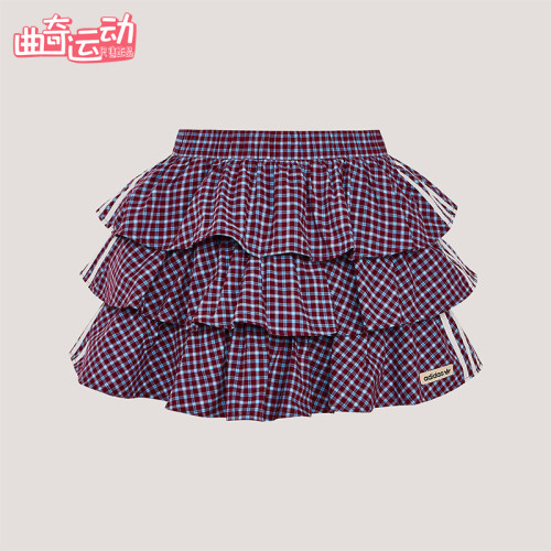 Adidas/阿迪达斯正品三叶草女士运动时尚潮流格子复古短裙KU9399